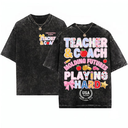 Preppy Lace Teacher Back to School Counselor Para Assistant SPED Social Worker SLP Principal Design Unisex Wash T-Shirt