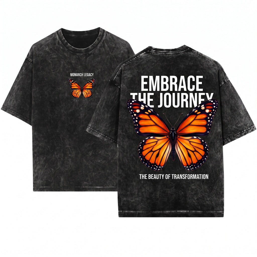 Embroidered Butterfly Retro Minimalist Custom Unisex Wash T-Shirt