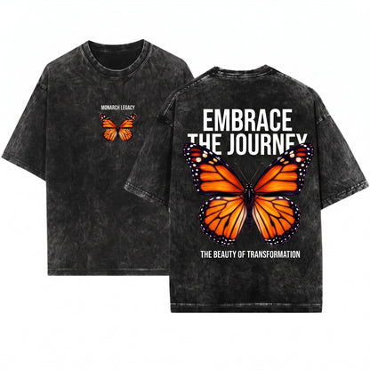 Embroidered Butterfly Retro Minimalist Custom Unisex Wash T-Shirt