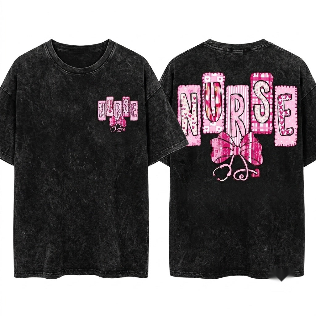 Pink Valentine Nurse Coquette Stethoscope Bow Shirt Design Gift Unisex Wash T-Shirt