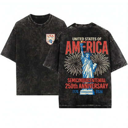 Statue Of Liberty United States Semiquincentennial 250 Years Patriotic USA Unisex Wash T-Shirt