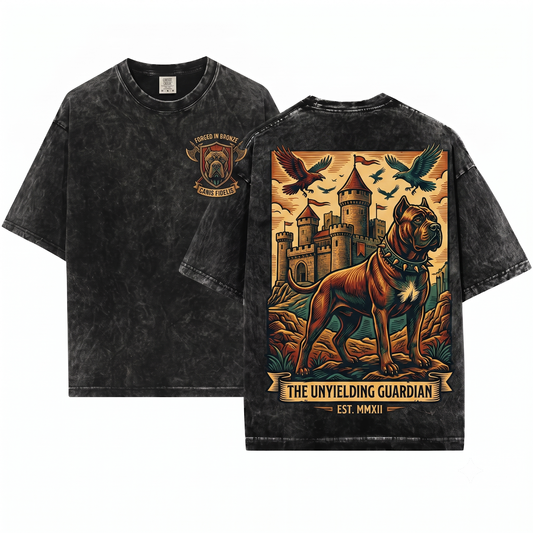 Retro 90s Medieval Cane Corso Knight Graphic Tee Vintage Dark Art Grimdark Funny Dog Meme Unisex Heavyweight Garment-Dyed T-Shirt