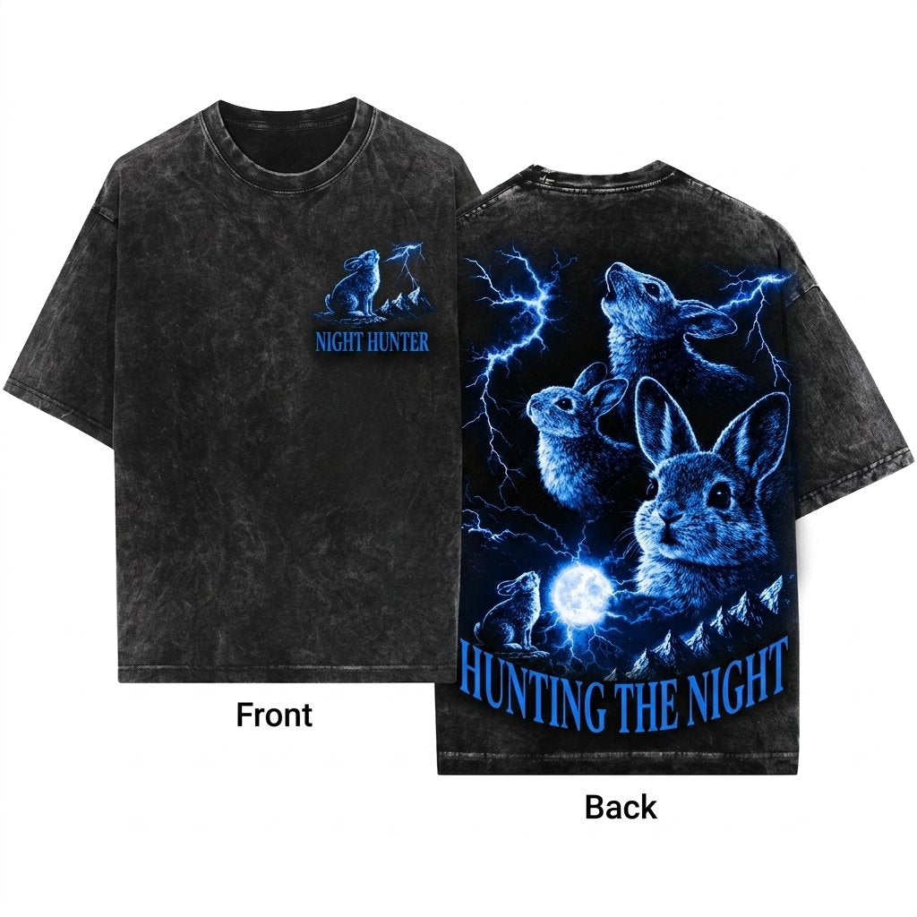 Dark Gothic Bunny Howling Moon Silly Rabbit Easter Vintage 90s Animal Apparel Unisex Wash T-Shirt