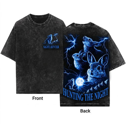 Dark Gothic Bunny Howling Moon Silly Rabbit Easter Vintage 90s Animal Apparel Unisex Wash T-Shirt