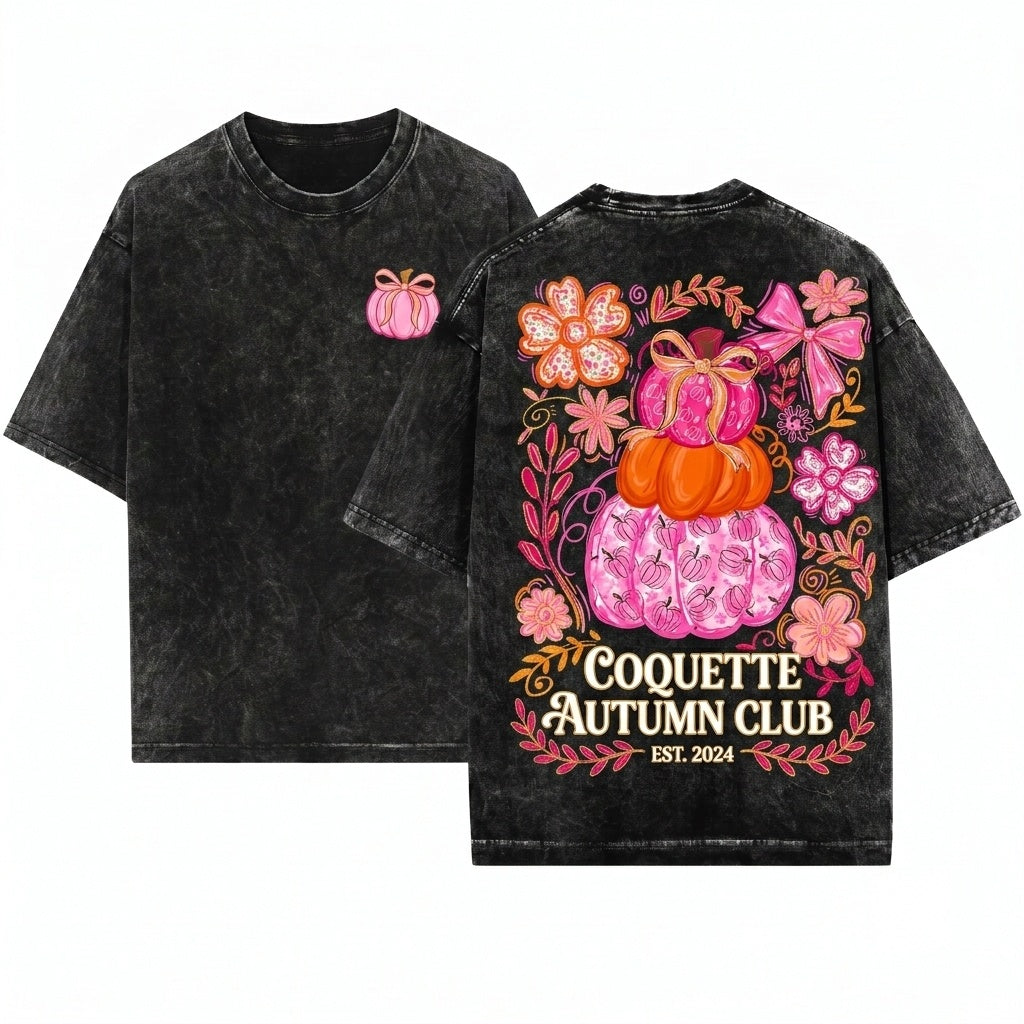 Preppy Glitter Pink Floral Boho Colorful Trendy Thanksgiving Pumpkin Season Unisex Wash T-Shirt