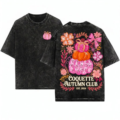 Preppy Glitter Pink Floral Boho Colorful Trendy Thanksgiving Pumpkin Season Unisex Wash T-Shirt