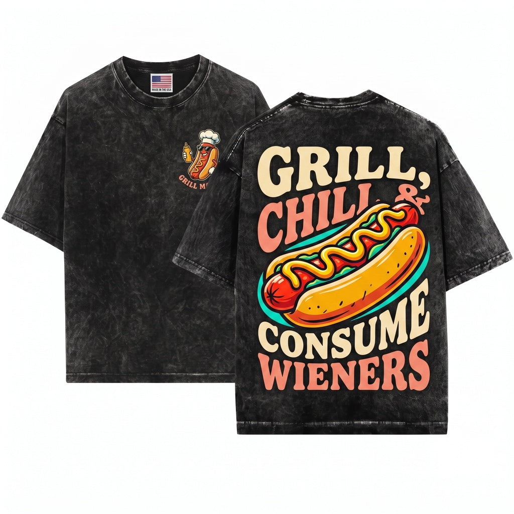 Just Here For The Wieners Funny Hot Dog 4th Of July Patriotic BBQ Gift Unisex Wash T-Shirt