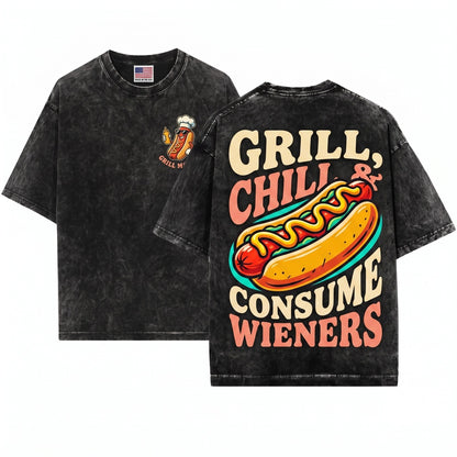 Just Here For The Wieners Funny Hot Dog 4th Of July Patriotic BBQ Gift Unisex Wash T-Shirt
