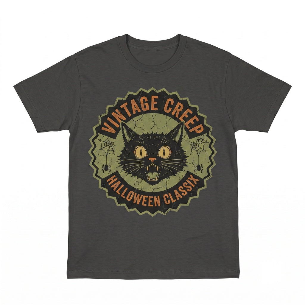 Spooky Creepy Black Cat Halloween Graphic Neon Gothic Witchy October Party Gift Unisex TShirt