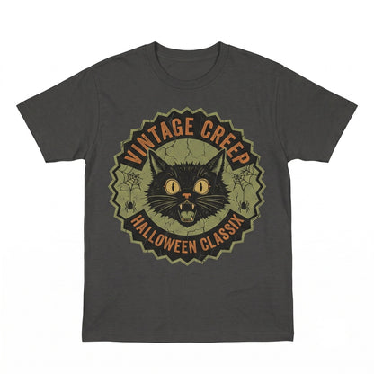 Spooky Creepy Black Cat Halloween Graphic Neon Gothic Witchy October Party Gift Unisex TShirt