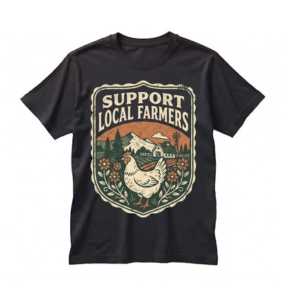 Support Local Farmers Vintage Farm Graphic with Chickens Barn Country Life Farming Gift for Farmer Unisex TShirt