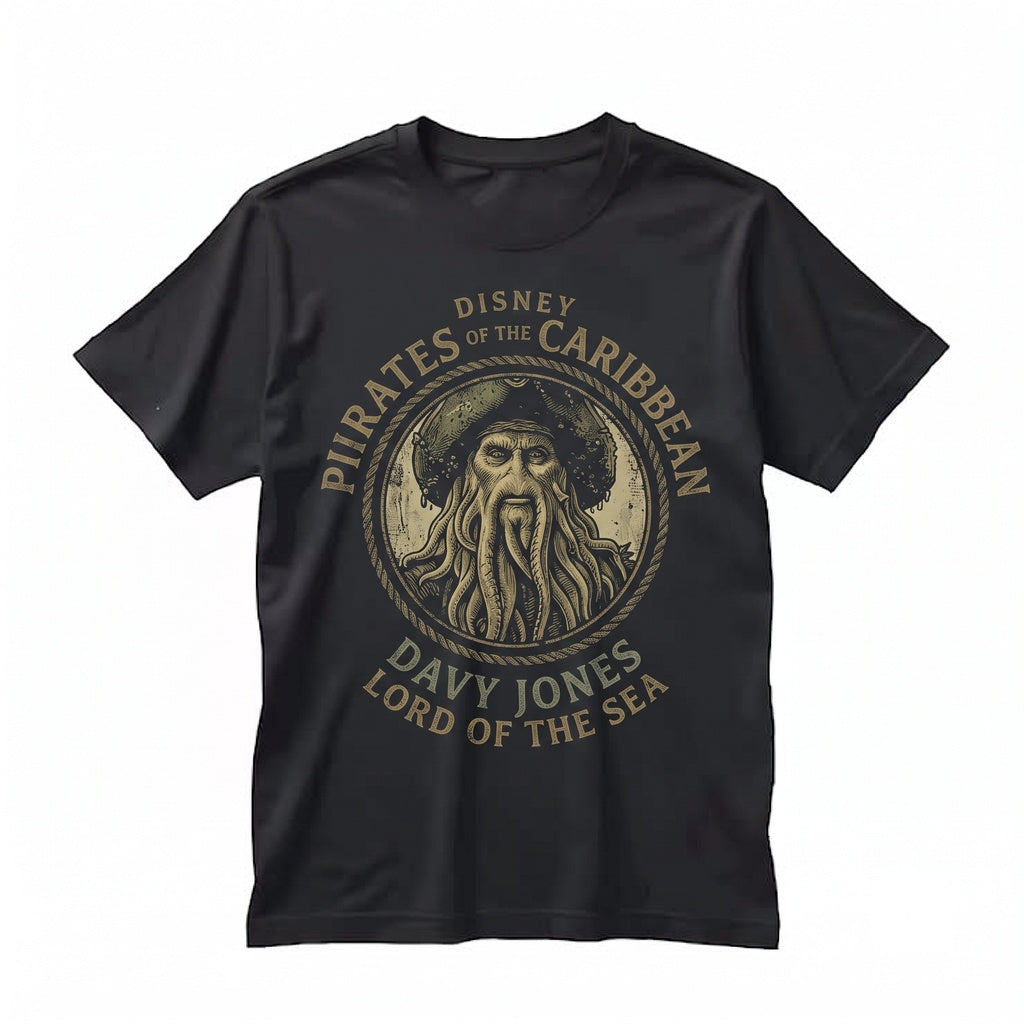 Vintage Davy Jones Sea Monster Jack Sparrow Pirate Graphic Theme Park Unisex TShirt