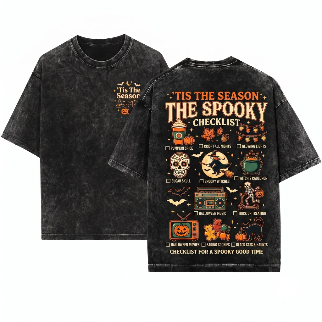 Tis The Season Halloween Vintage Spooky Festive Graphic Unisex Wash T-Shirt