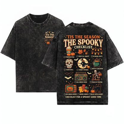 Tis The Season Halloween Vintage Spooky Festive Graphic Unisex Wash T-Shirt