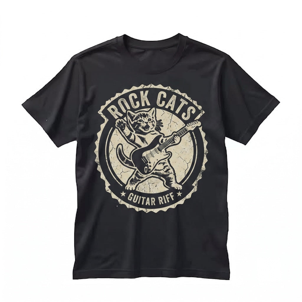 Funny Kitten Playing Electric Guitar Rocker Musician Gift for Cat Lovers Graphic Apparel Unisex TShirt
