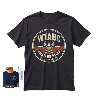 Custom Ham Radio Operator Personalized Callsign Vintage Antenna Tower Graphic Unisex TShirt