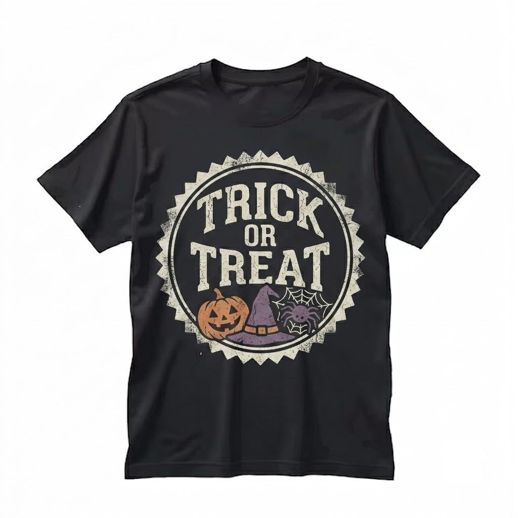 Trick or Treat Halloween Striped Spooky Season Trendy Ghost Bat Graphic Coquette Girly Fall Unisex TShirt