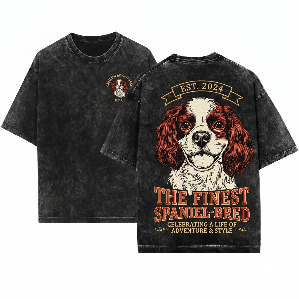 Cavalier King Charles Spaniel Dog Breed Pet Animal Lover Crewneck Unisex Wash T-Shirt