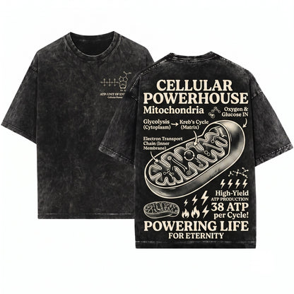 Mitochondria Vintage Science Retro Biology Graphic 90s Academic Cell Diagram Geek Lab Humor STEM Unisex Wash T-Shirt
