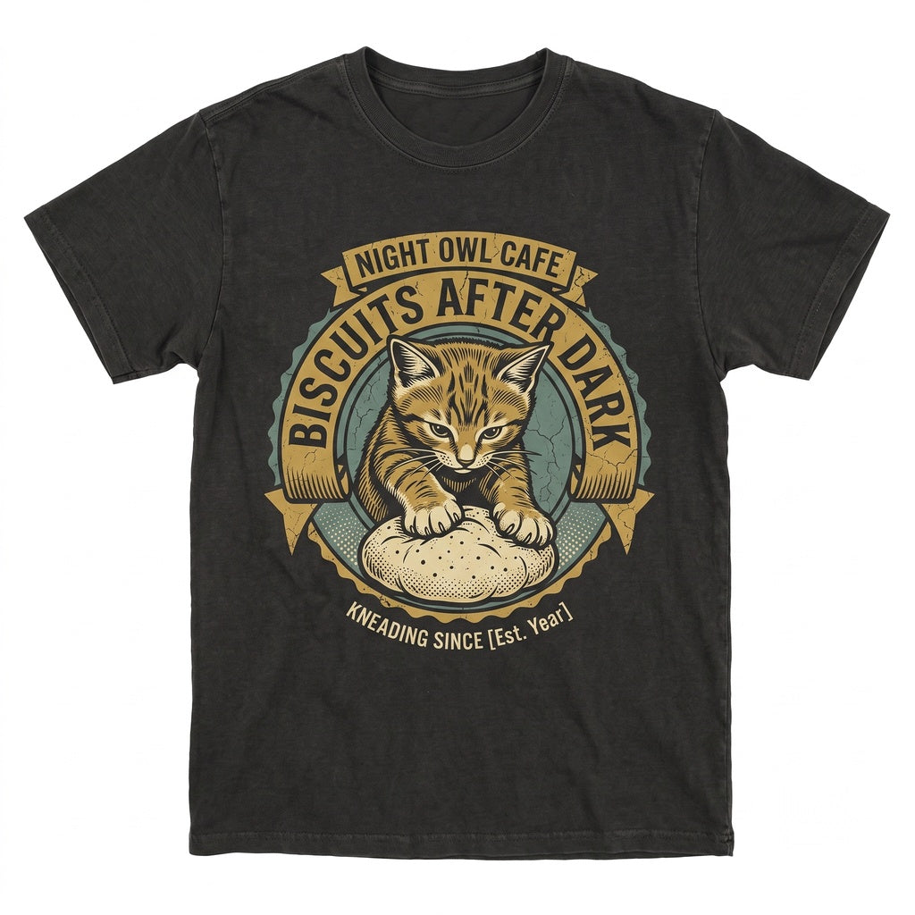 Orange Tabby Cat Baking Biscuits After Dark Graphic Kitty Kneading Lover Baker Gift Apparel Unisex TShirt