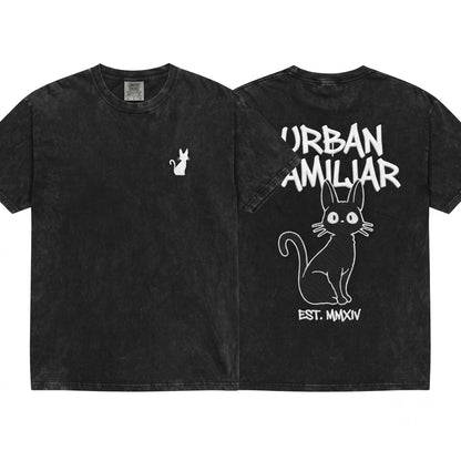 Jiji Black Cat Embroidered Tee Whimsical Witchy Familiar Vibes Cozy Book Lovers Unisex Wash T-Shirt