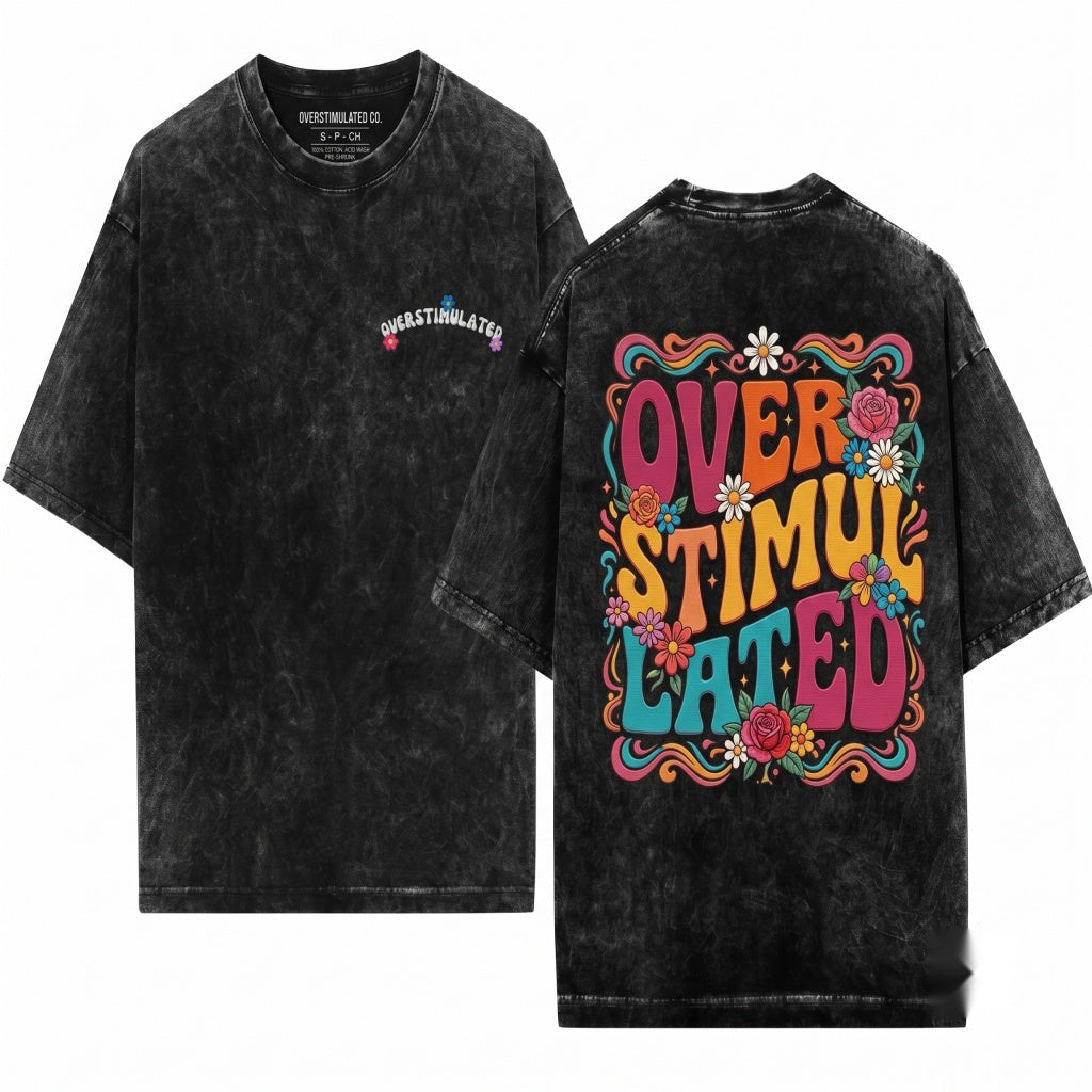 Overstimulated Weirdcore Aesthetic Funny Neurodivergent Subtle Stuff ADHD Unisex Wash T-Shirt
