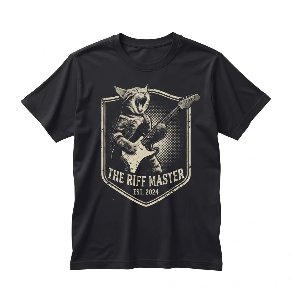 Vintage Rock Cat Playing Guitar Retro Funny Feline Musician Lover Novelty Gift Graphic Unisex TShirt