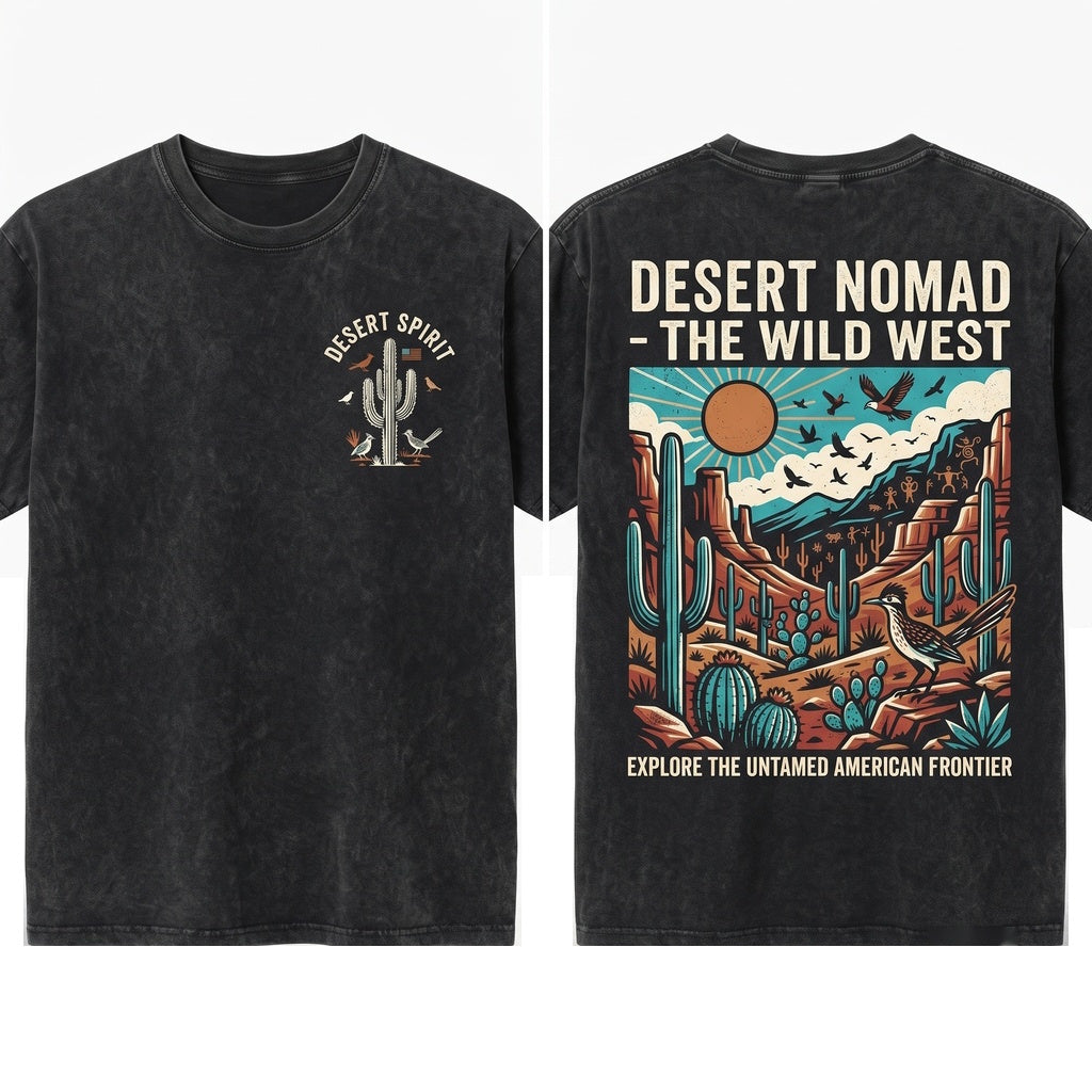 Retro Vintage Desert Cactus Southwest Nature Landscape Western Adventure Graphic Gift Unisex Wash T-Shirt