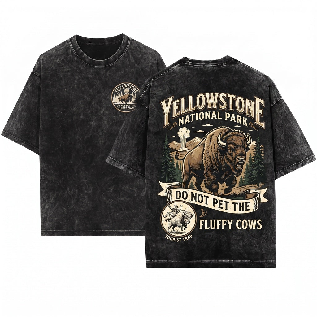 Do Not Pet Fluffy Cow Yellowstone National Park Family Trip Matching Camping Summer Unisex Wash T-Shirt