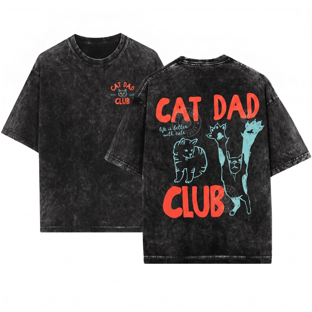 Funny New Cat Dad Club Pet Parent Back Design Lover Unisex Wash T-Shirt