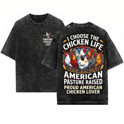 Just A Girl Who Loves Chickens Cute Animal Farm Graphic Vintage Women Unisex Wash T-Shirt