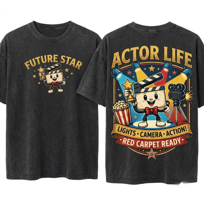 Lights Camera Action Actor Filmmaker Movie Lover Retro Hollywood Film Buff Drama Club Tee Unisex Wash T-Shirt