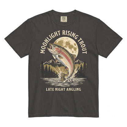 Rainbow Trout Moonlit Lake Graphic 90s Fisherman Gift Outdoor Adventure Unisex TShirt