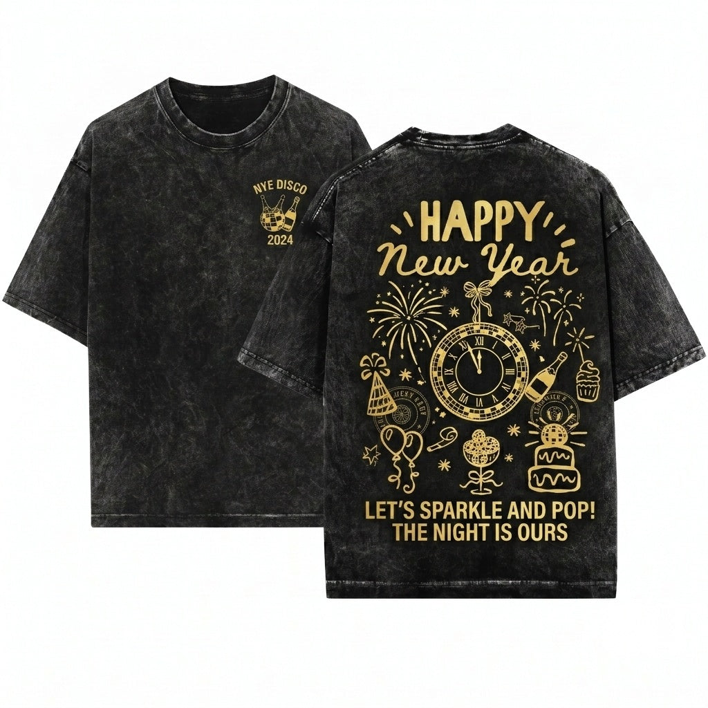 Happy New Year 2026 Party Hello Sweatshirt Unisex Wash T-Shirt