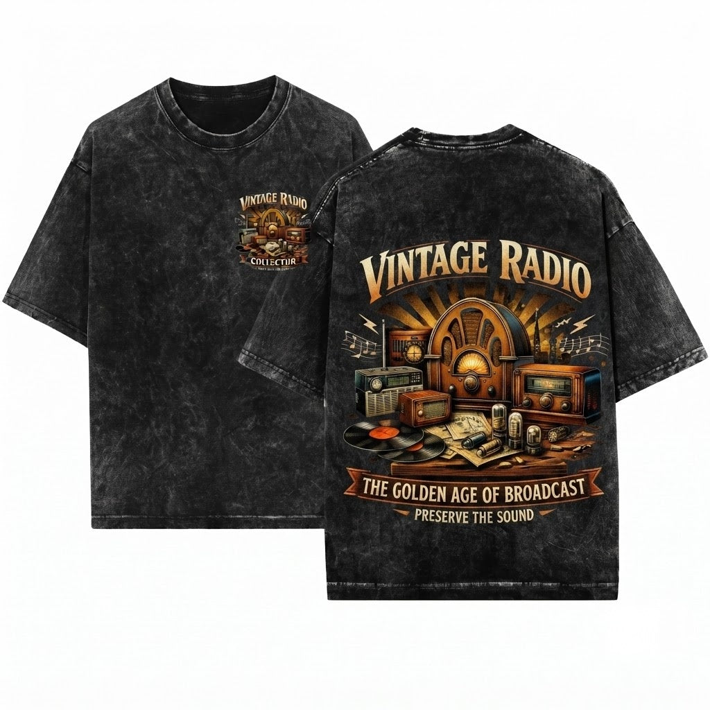 Vintage Radio Retro Collector Classic Electronics Nostalgic Music Tuned Past Unisex Wash T-Shirt