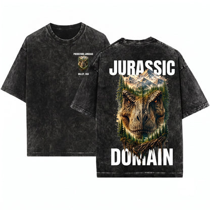 Vintage T-Rex Mountain Forest Graphic Prehistoric Dinosaur Rugged Wilderness Nature Top Dino Lover Gift Unisex Wash T-Shirt