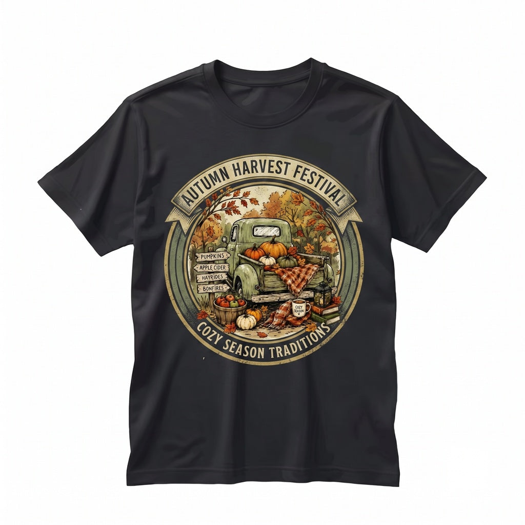Vintage Pumpkin Truck Cozy Autumn Graphic Crewneck Farmhouse Harvest Thanksgiving Pullover Unisex TShirt