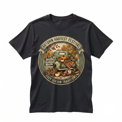 Vintage Pumpkin Truck Cozy Autumn Graphic Crewneck Farmhouse Harvest Thanksgiving Pullover Unisex TShirt