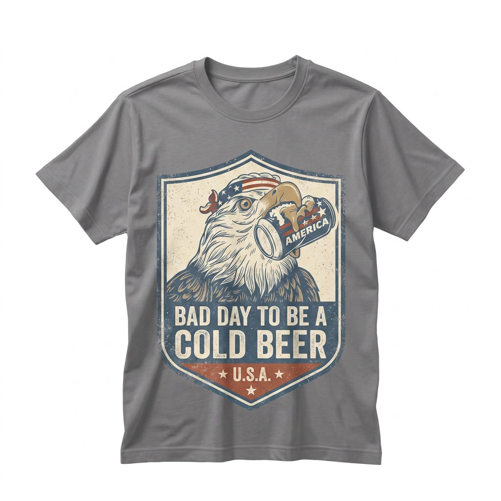 Bad Day To Be A Cold Beer Funny Fourth Of July Eagle American Flag Patriotic Drinking Independence Holiday Party Summer Graphic