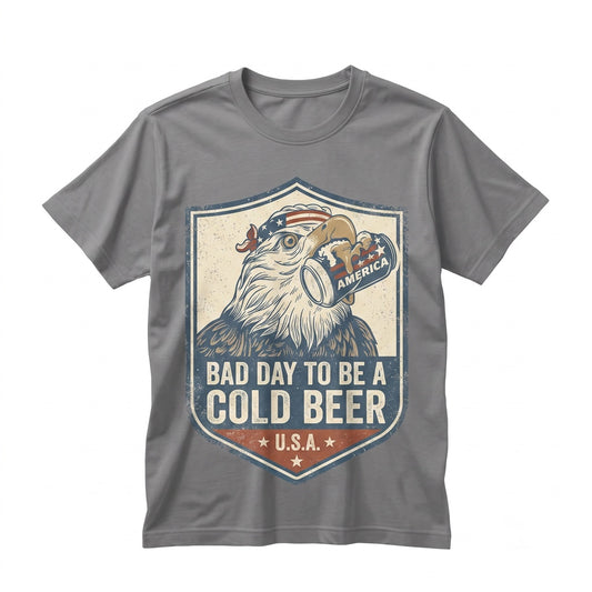 Bad Day To Be A Cold Beer Funny Fourth Of July Eagle American Flag Patriotic Drinking Independence Holiday Party Summer Graphic