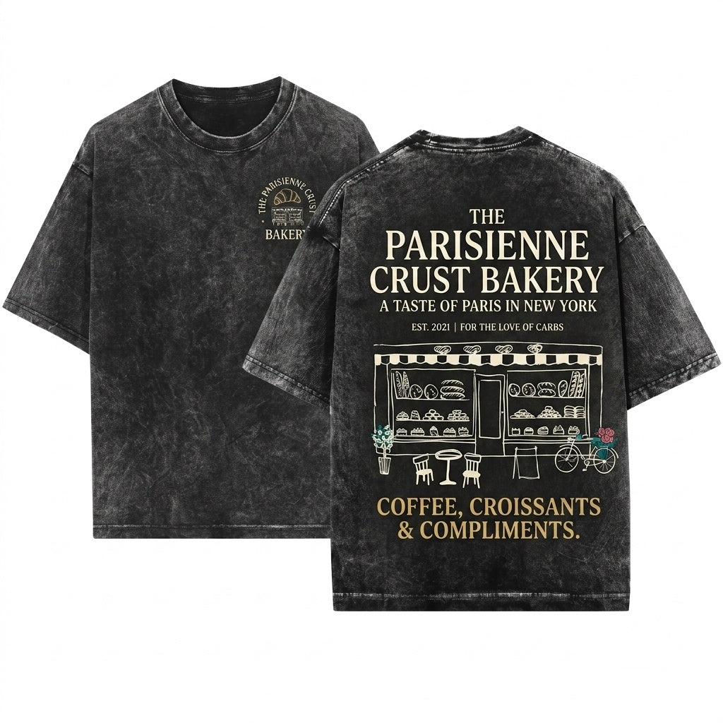 Boulangerie Paris Bakery Graphic Vintage French Cafe Unisex Wash T-Shirt