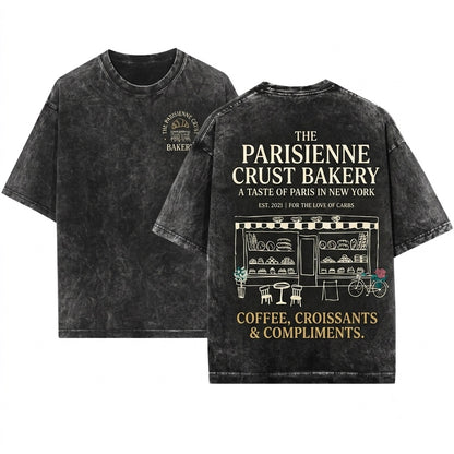 Boulangerie Paris Bakery Graphic Vintage French Cafe Unisex Wash T-Shirt