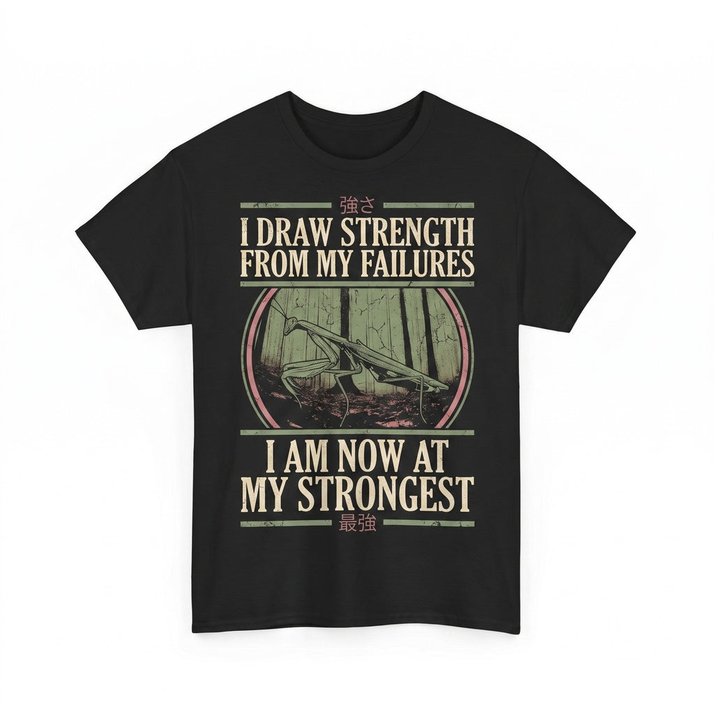 I Draw Strength From My Failures Vintage Japanese Praying Mantis Graphic Retro Aesthetic Insect Quote Apparel Unisex TShirt