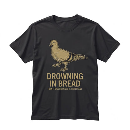 Funny Pigeon Drowning in Bread Vintage Japanese Graphic Humor Unisex TShirt