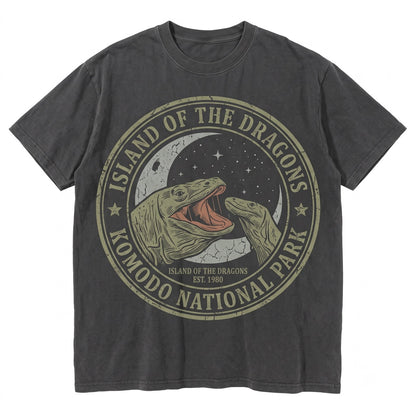 Vintage Three Komodo Dragon Graphic Lizard Nature Wildlife Reptile Oversized Retro Animal Unisex TShirt