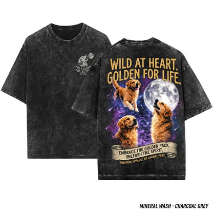 Vintage Golden Retriever Full Moon Howling Graphic Space Dog Gift Unisex Wash T-Shirt