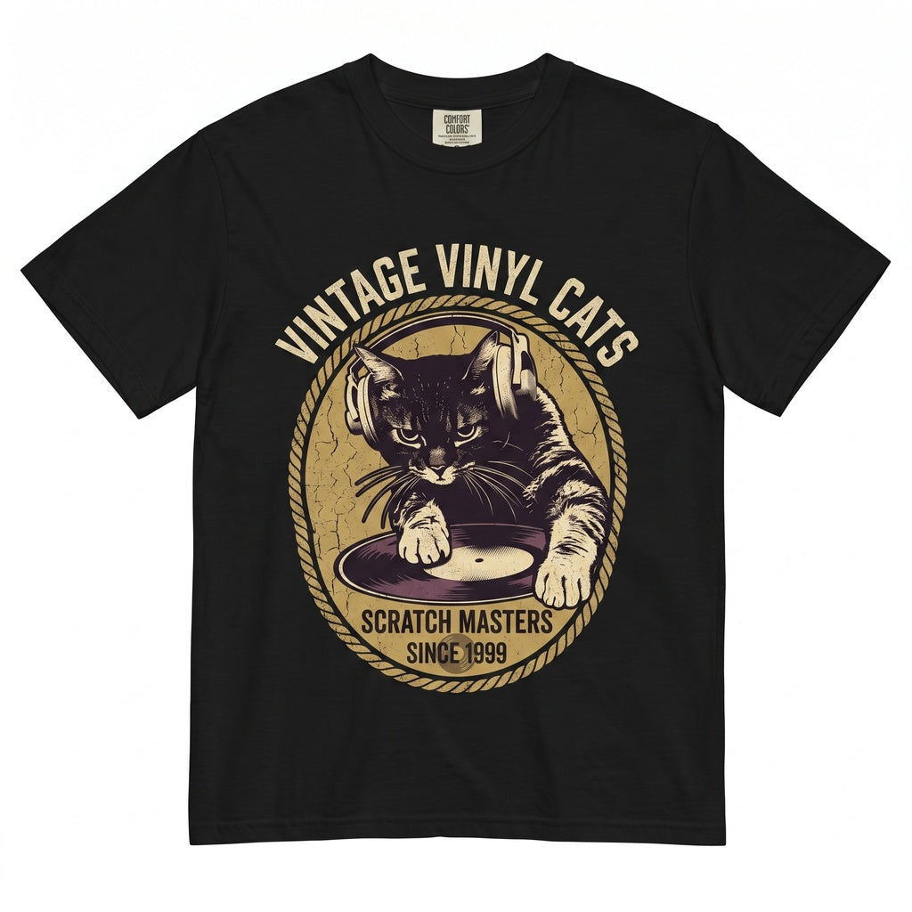 DJ Cat Wearing Headphones Spinning Vinyl Record Audio Music Lover Gift Unisex TShirt