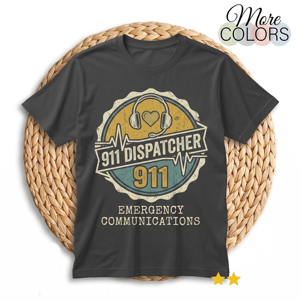911 Dispatcher Heartbeat Emergency Operator First Responder Headset EKG Graphic Call Center Men Unisex TShirt