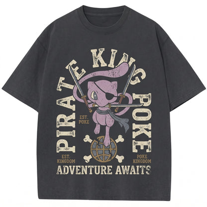 Vintage Pirate Swordsman Cat Washed Graphic Retro Japanese Manga Crossover Apparel Unisex TShirt