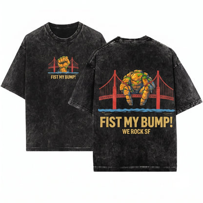 Rocky Alien Graphic Fist My Bump Space Sci-Fi Bridge Fan Gift Unisex Wash T-Shirt